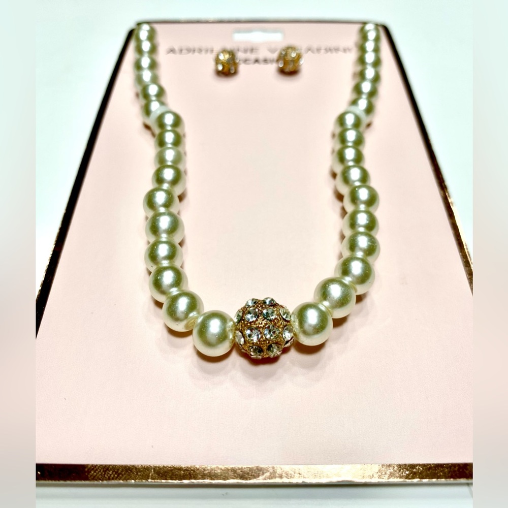 Simulated Pearl Set of Necklace + Earrings Bridal Wedding Party Jewelry